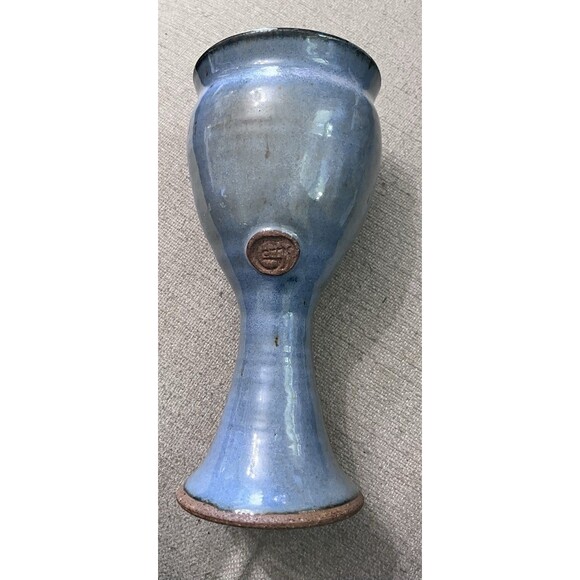 Garry Studio Art Pottery Blue Glazed Chalice Goblet Handmade Cup 7.5 Inches - Picture 1 of 9